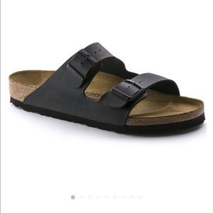 Black leather Birkenstocks